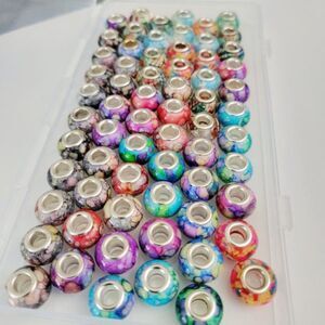 NWT 66 Large Hole European Charm Beads For Pandora Jewelry Making Variety Mix